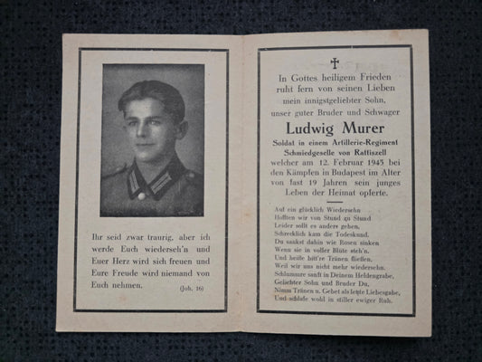 Sterbebild Schütze Rattiszell Artillerie Regt. Endkampf Budapest Ungarn