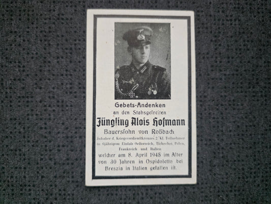 Sterbebild Stabsgefreiter Roßbach Endkampf Ospitaletto Brescia Italien