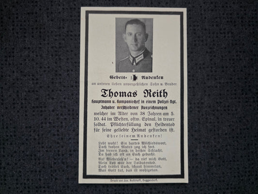 Sterbebild Hauptmann Kompaniechef Polizei-Regiment Epinal Andilly Frankreich Westen