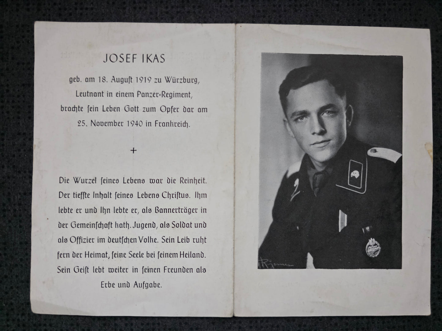 Sterbebild Leutnant Würzburg Stab 1. Panzer Regt. 35 Auxerre Frankreich