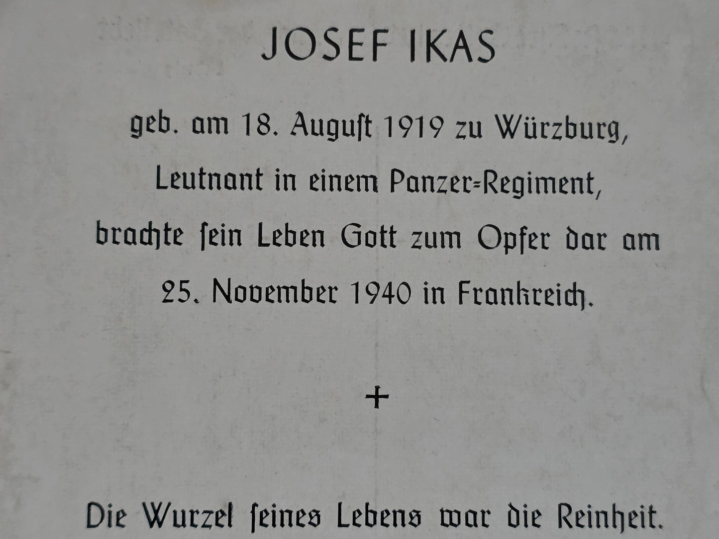 Sterbebild Leutnant Würzburg Stab 1. Panzer Regt. 35 Auxerre Frankreich