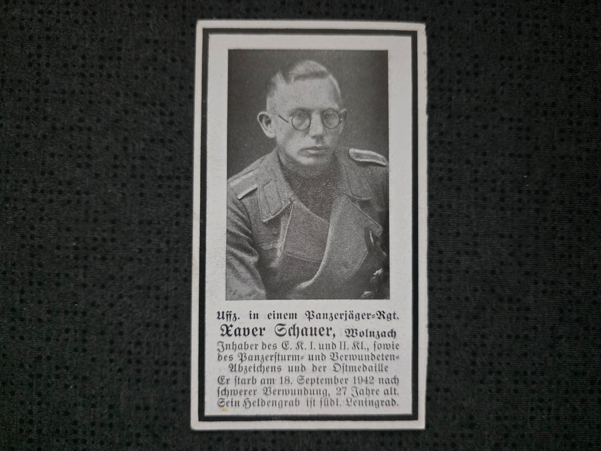 Sterbebild Unteroffizier Wolznach III. Sturmgeschütz Abt. 185 PSA Nikolskoje Russland - www.mmilitaria.com