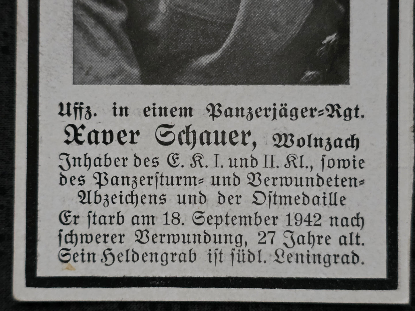 Sterbebild Unteroffizier Wolznach III. Sturmgeschütz Abt. 185 PSA Nikolskoje Russland - www.mmilitaria.com