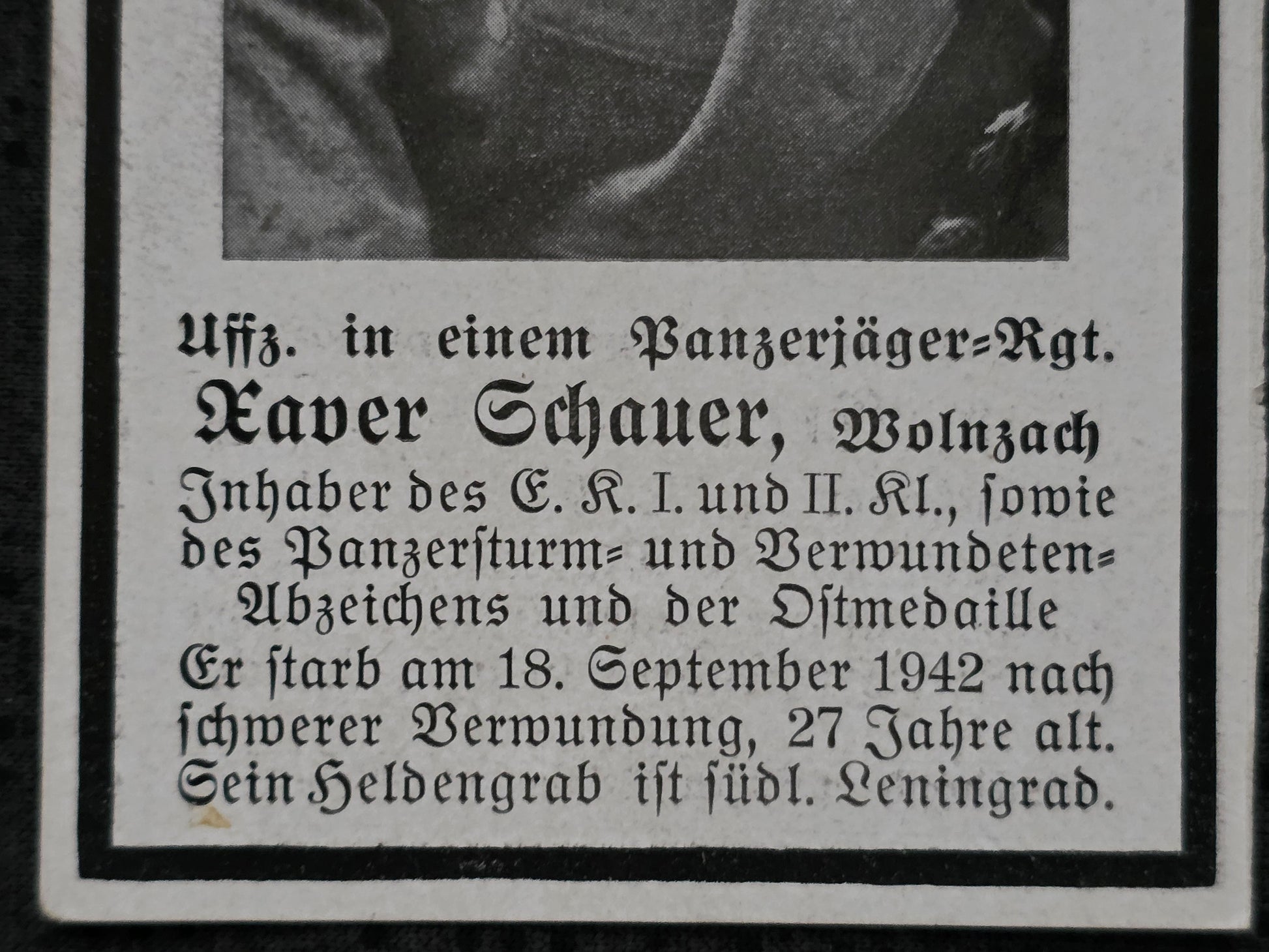 Sterbebild Unteroffizier Wolznach III. Sturmgeschütz Abt. 185 PSA Nikolskoje Russland - www.mmilitaria.com