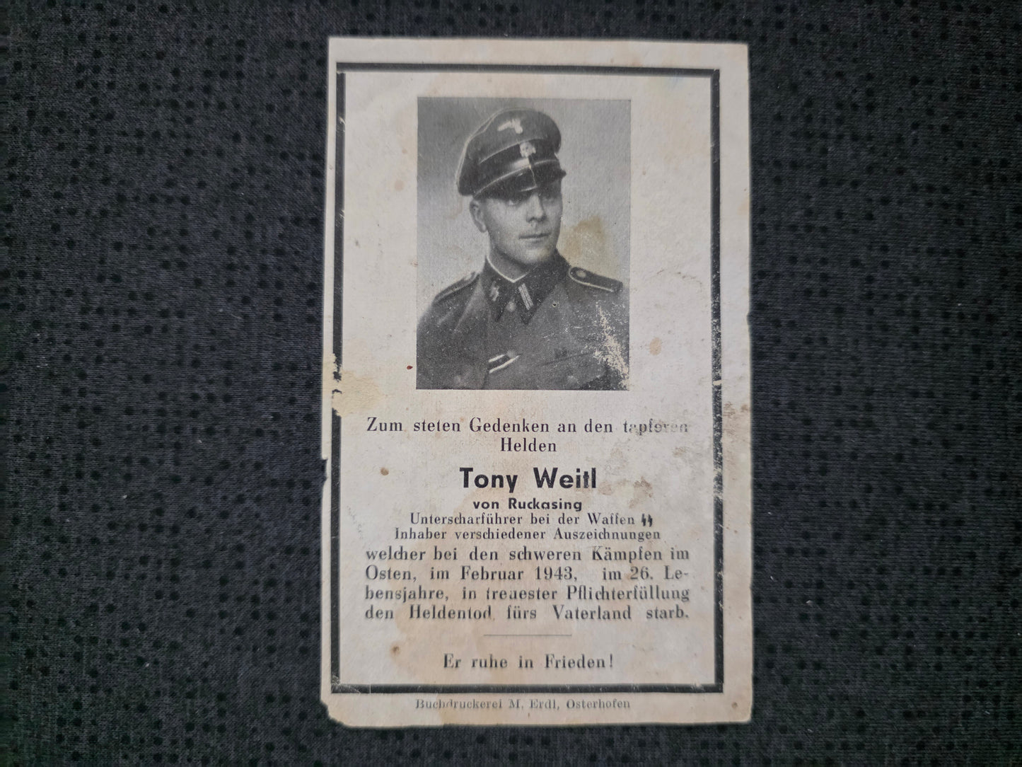 Sterbebild SS-Unterscharführer Ruckasing 8. Komp. SS-Panzer Gren. Regt. "Deutschland" Losewaja Russland - www.mmilitaria.com