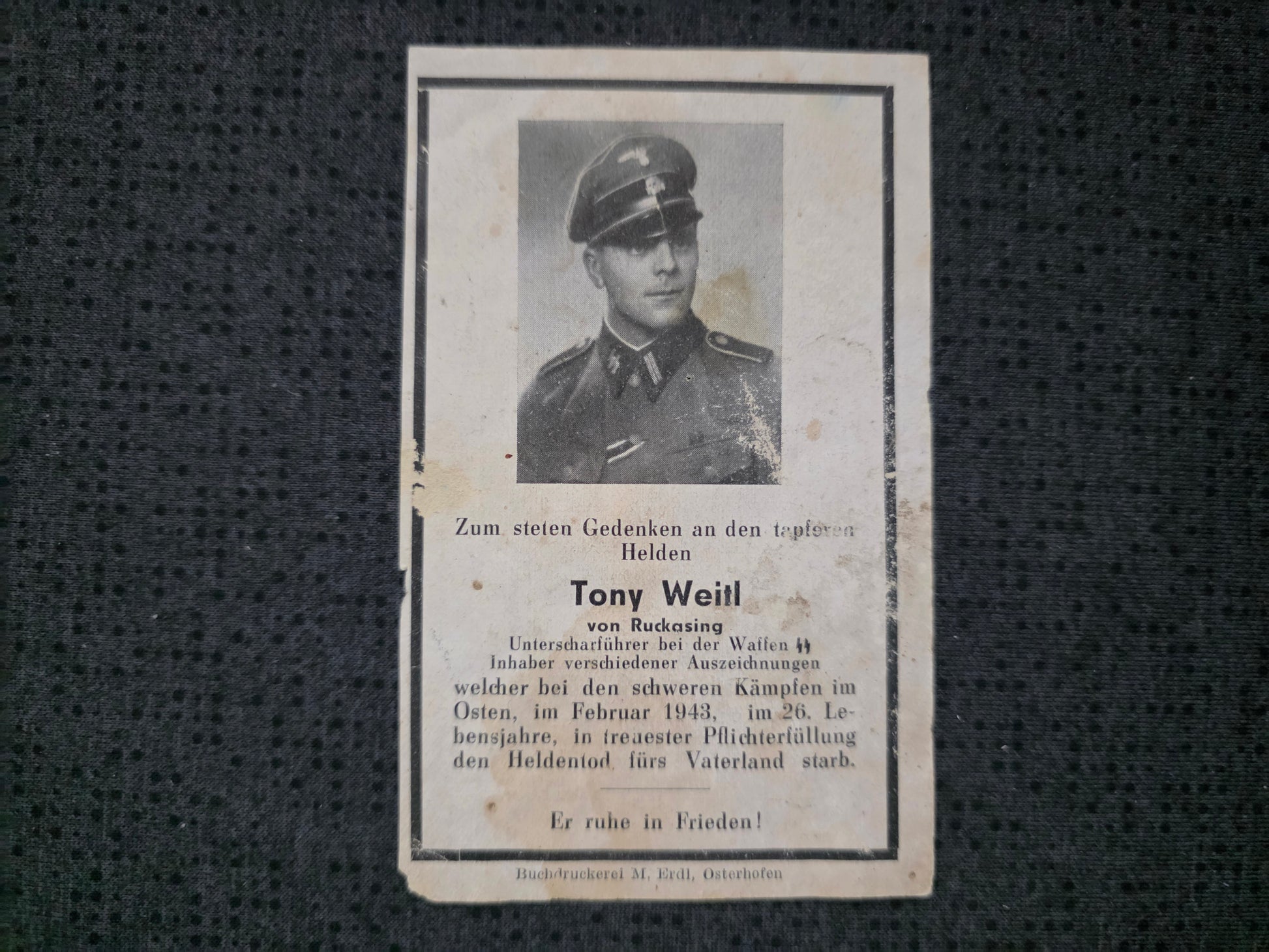 Sterbebild SS-Unterscharführer Ruckasing 8. Komp. SS-Panzer Gren. Regt. "Deutschland" Losewaja Russland - www.mmilitaria.com