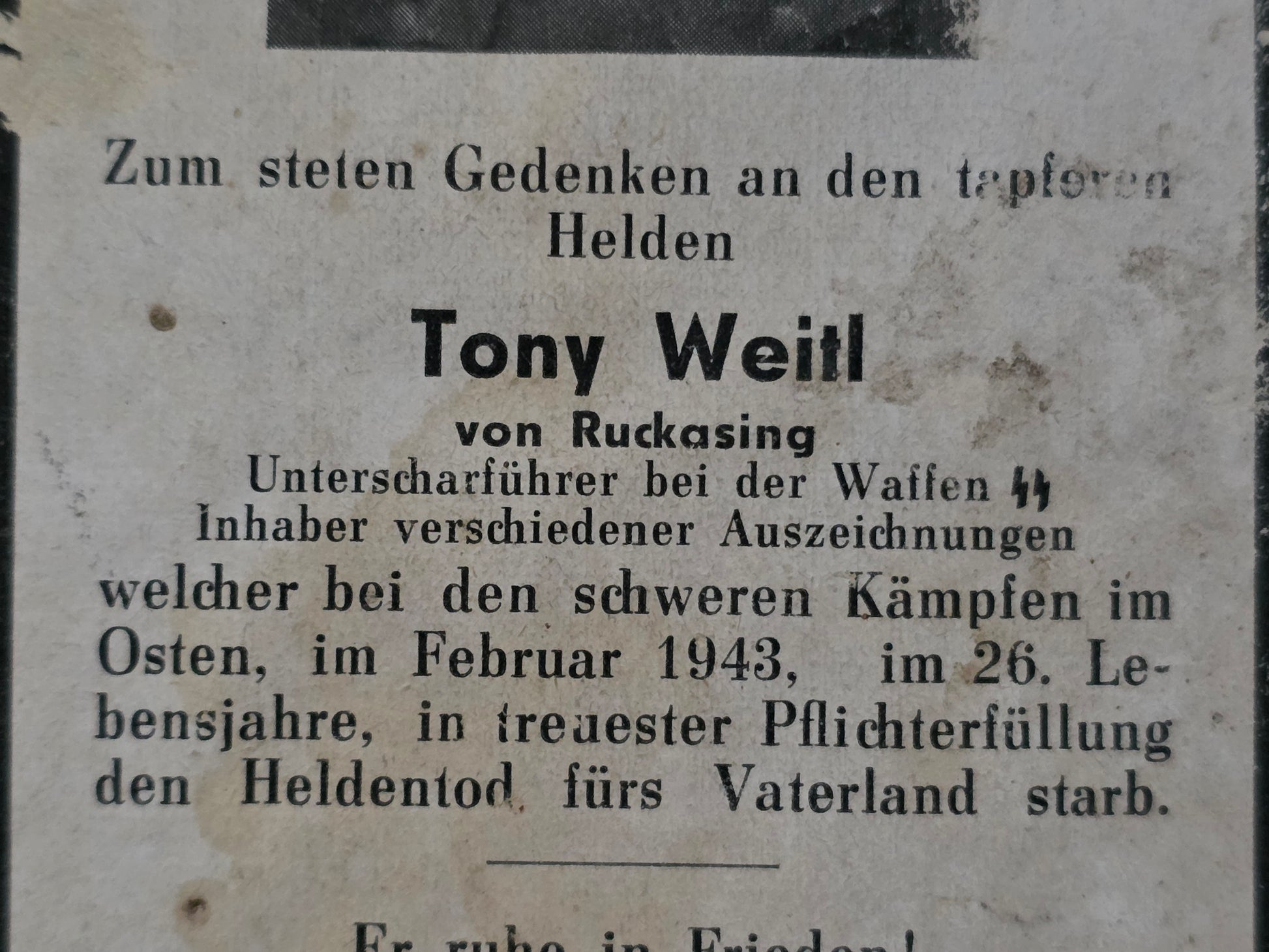 Sterbebild SS-Unterscharführer Ruckasing 8. Komp. SS-Panzer Gren. Regt. "Deutschland" Losewaja Russland - www.mmilitaria.com