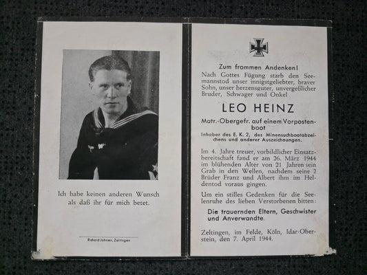 Sterbebild MtrOGfr. Zelldingen Kommando 14. Vorposten Flottille IJmuiden Velsen Holland - www.mmilitaria.com