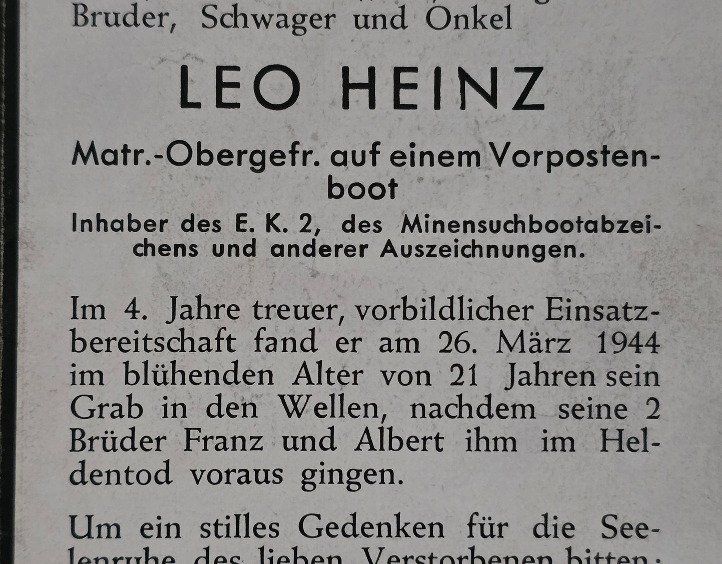 Sterbebild MtrOGfr. Zelldingen Kommando 14. Vorposten Flottille IJmuiden Velsen Holland - www.mmilitaria.com