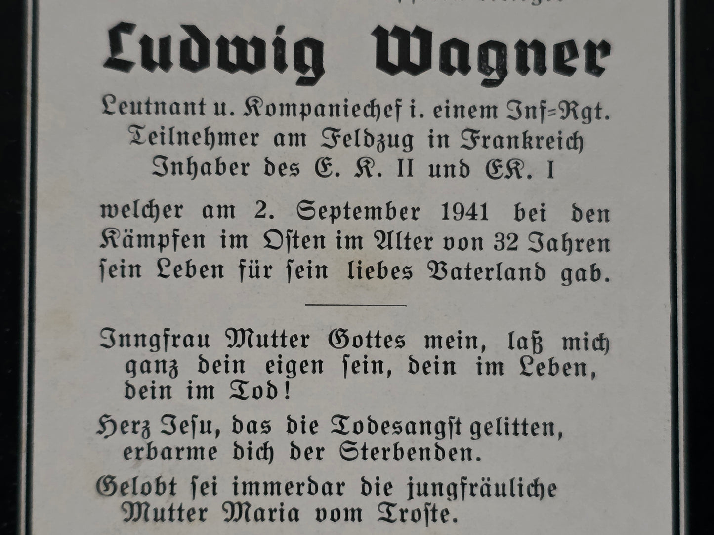 Sterbebild Leutnant & Kompaniechef Infanterie Regt. EK I&II Osten - www.mmilitaria.com