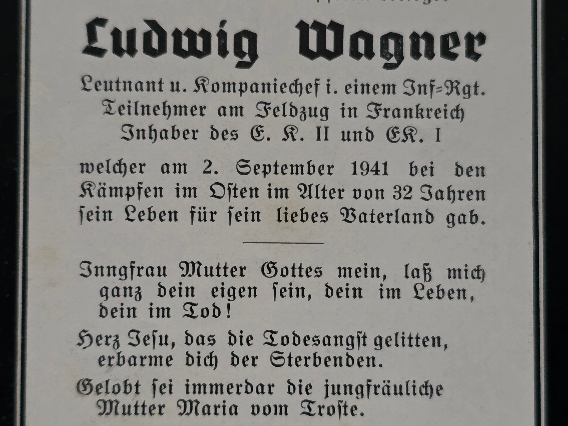 Sterbebild Leutnant & Kompaniechef Infanterie Regt. EK I&II Osten - www.mmilitaria.com