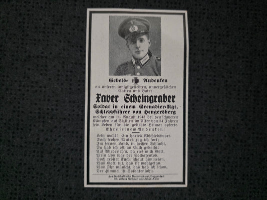 Sterbebild Grenadier Hengersberg 2. Festungs-Btl. 904 Sizilien Italien - www.mmilitaria.com