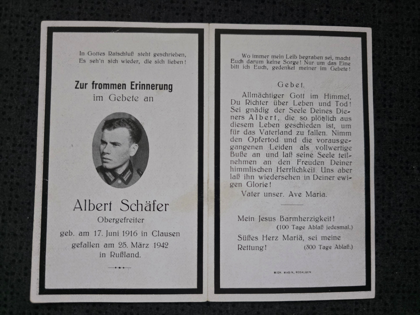 Sterbebild Obergefreiter Clausen 7. Komp. Inf. Regt. 335 Ssekatschi Russland - www.mmilitaria.com