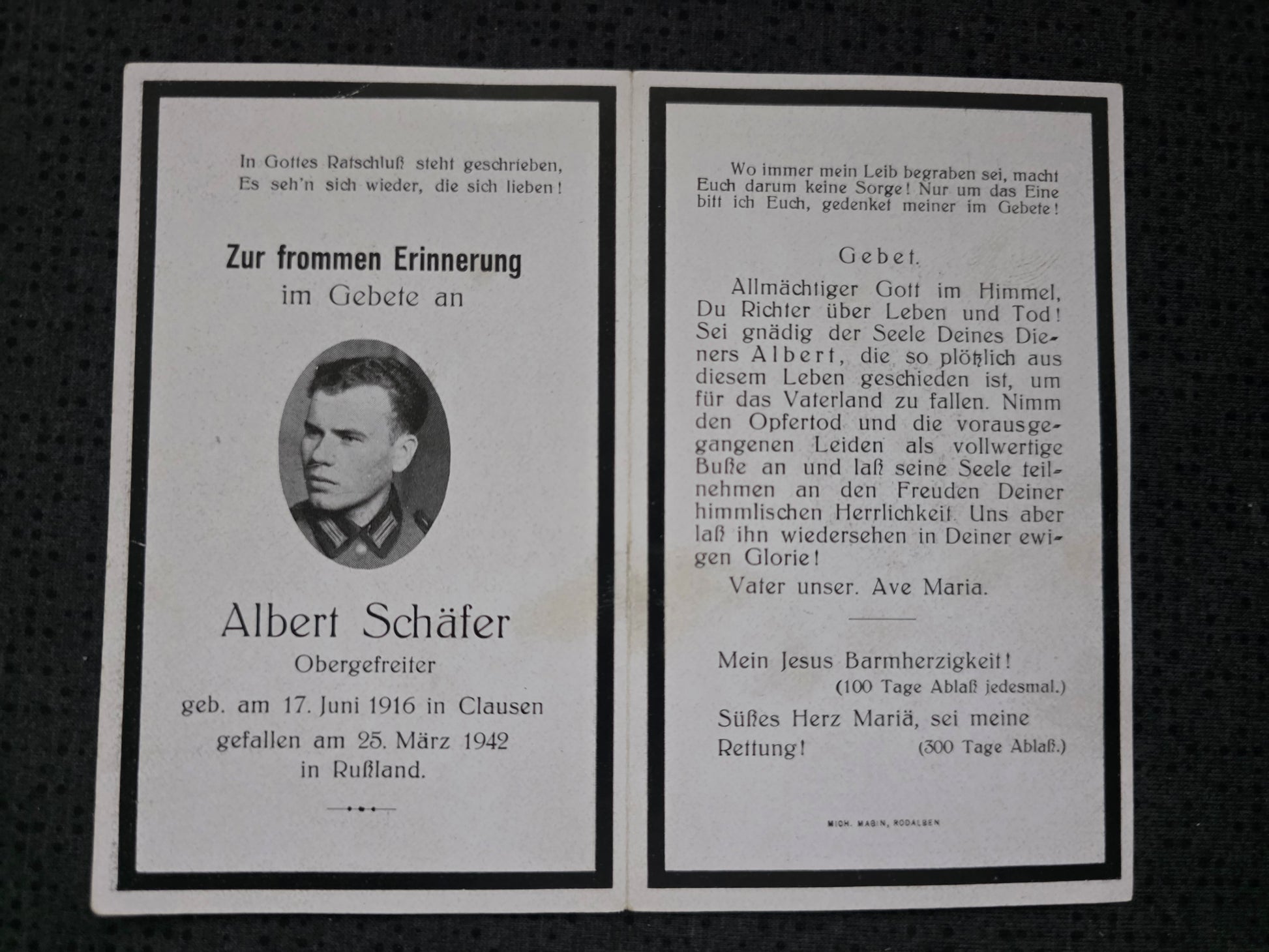 Sterbebild Obergefreiter Clausen 7. Komp. Inf. Regt. 335 Ssekatschi Russland - www.mmilitaria.com