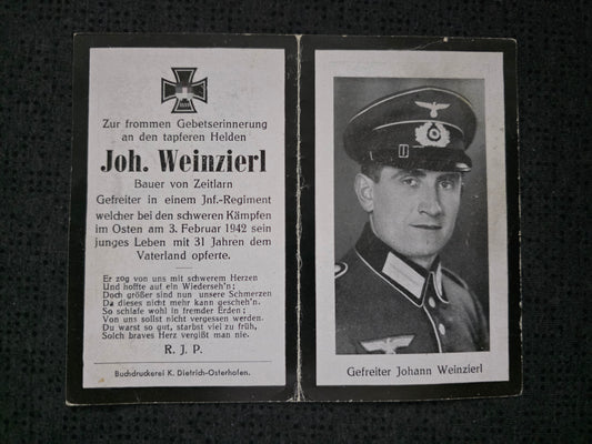 Sterbebild Gefreiter Zeitlarn 6. Komp. Inf. Regt. 689 Demidoff Russland - www.mmilitaria.com