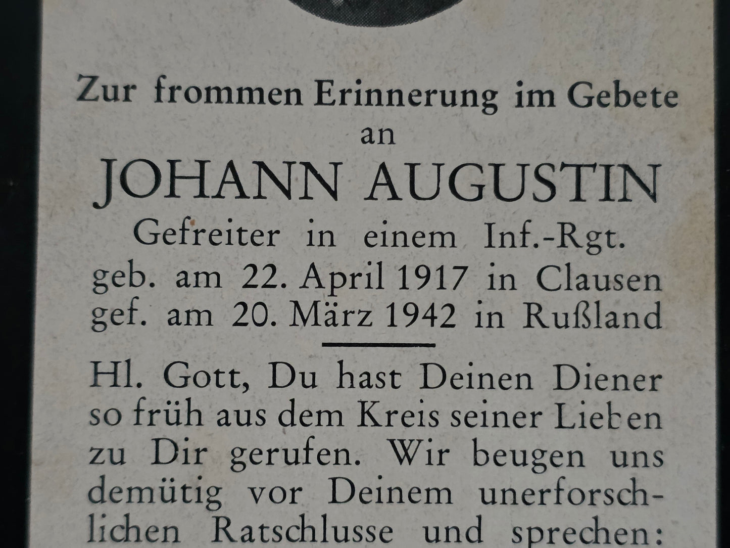 Sterbebild Gefreiter Clausen 3. Komp. Inf. Regt.439 Brjansk Russland - www.mmilitaria.com