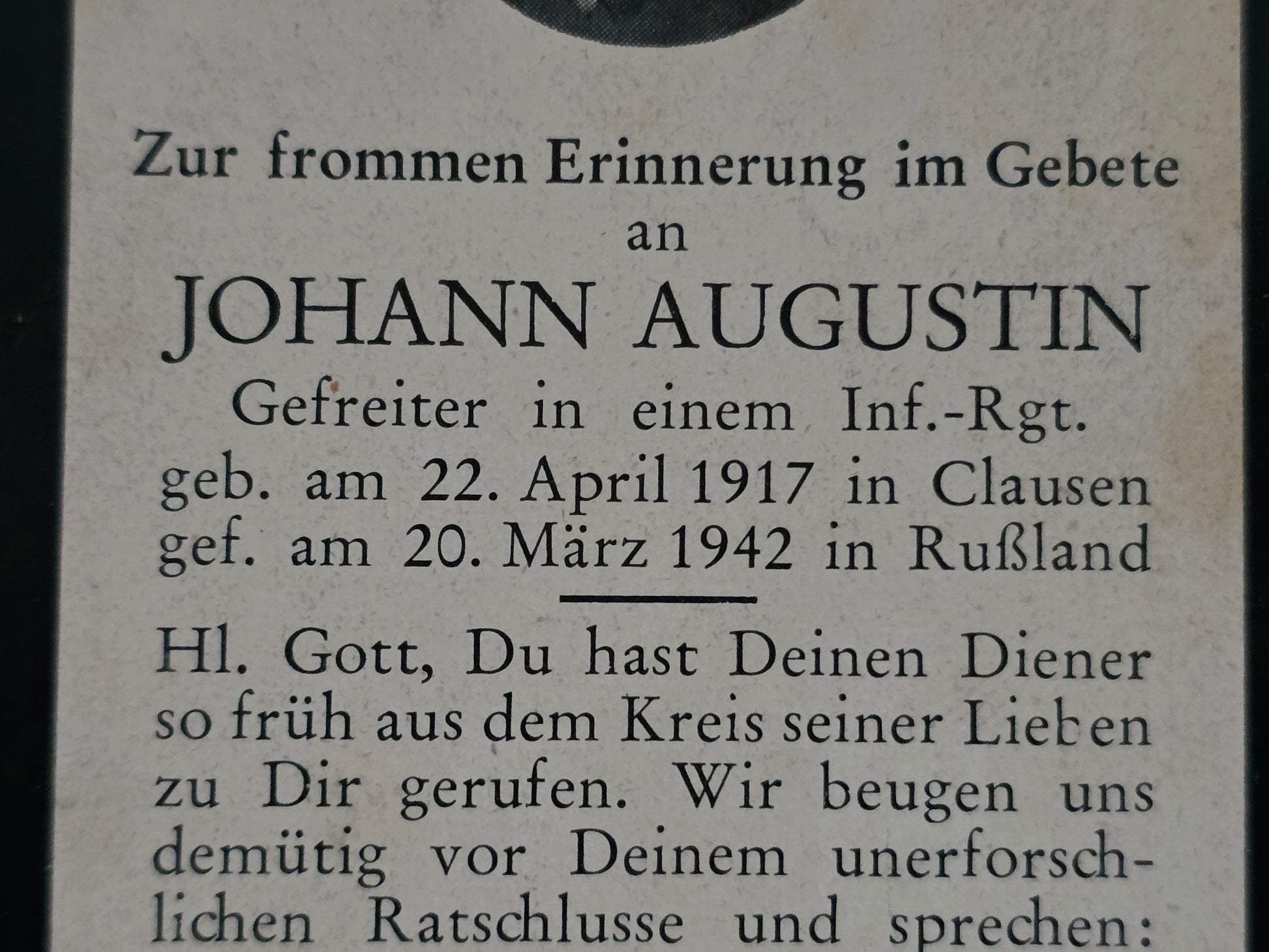 Sterbebild Gefreiter Clausen 3. Komp. Inf. Regt.439 Brjansk Russland - www.mmilitaria.com