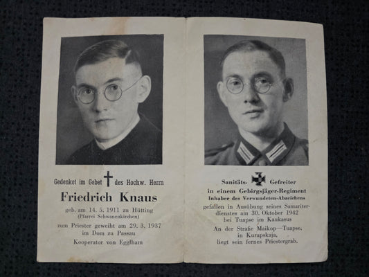 Sterbebild Gefreiter Hütting Priester Gebirgs-San. Komp. 2/97 Tuapse Kaukasus Russland - www.mmilitaria.com