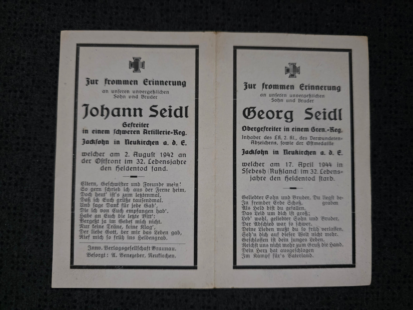 Sterbebild Brüder Neukirchen Gefreiter Art. Regt. 297 Obergefreiter Sebesh Russland - www.mmilitaria.com