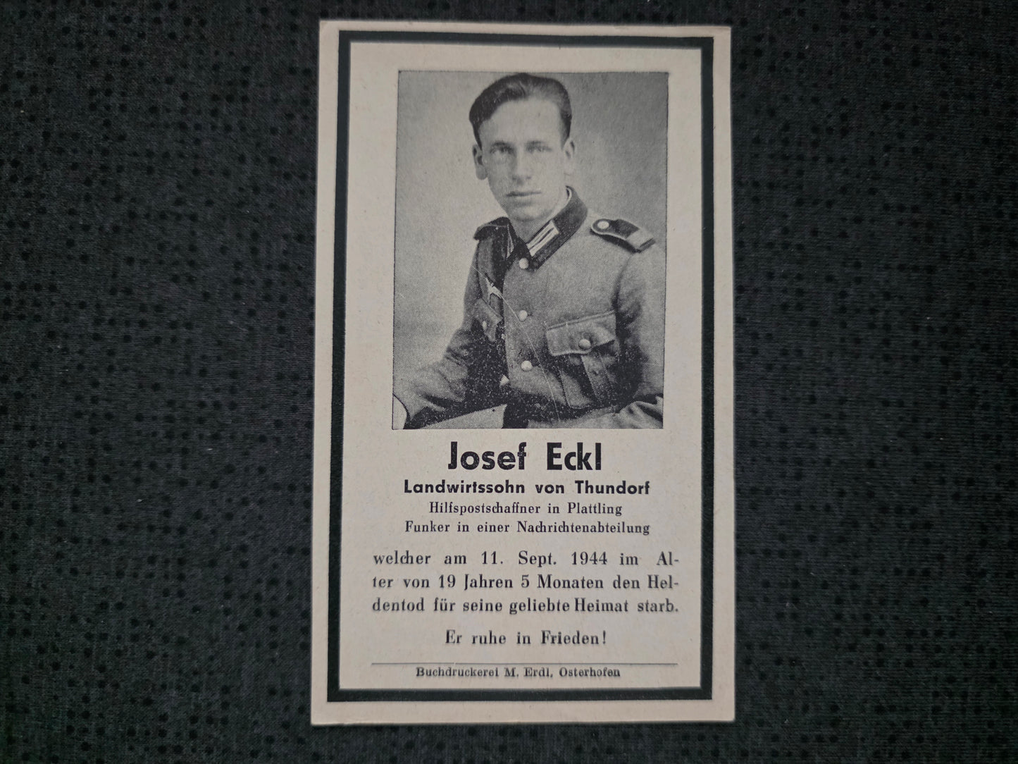 Sterbebild Funker Thundorf Panzer-Nachrichten Abt. 200 Paderborn Westen - www.mmilitaria.com