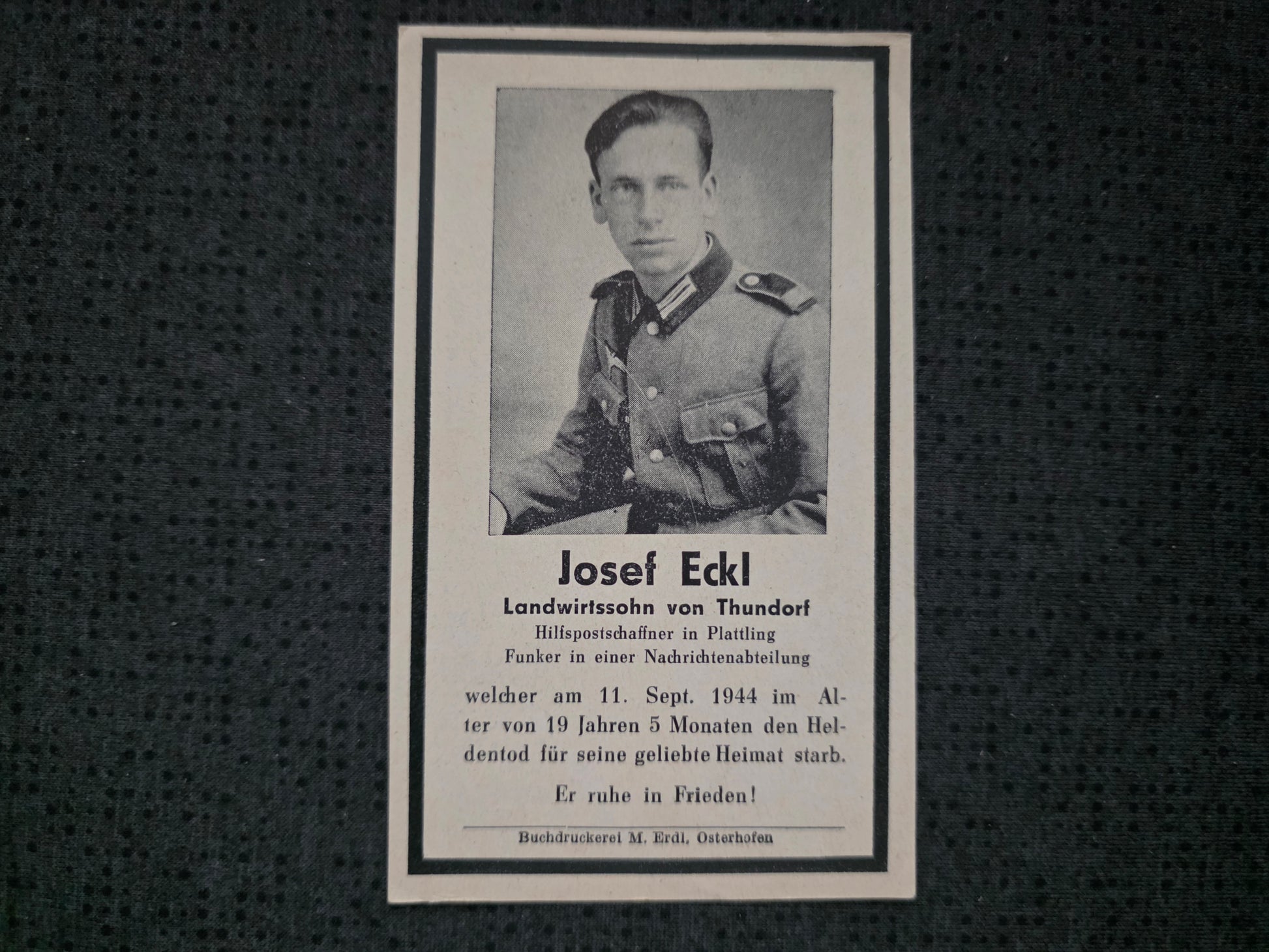 Sterbebild Funker Thundorf Panzer-Nachrichten Abt. 200 Paderborn Westen - www.mmilitaria.com