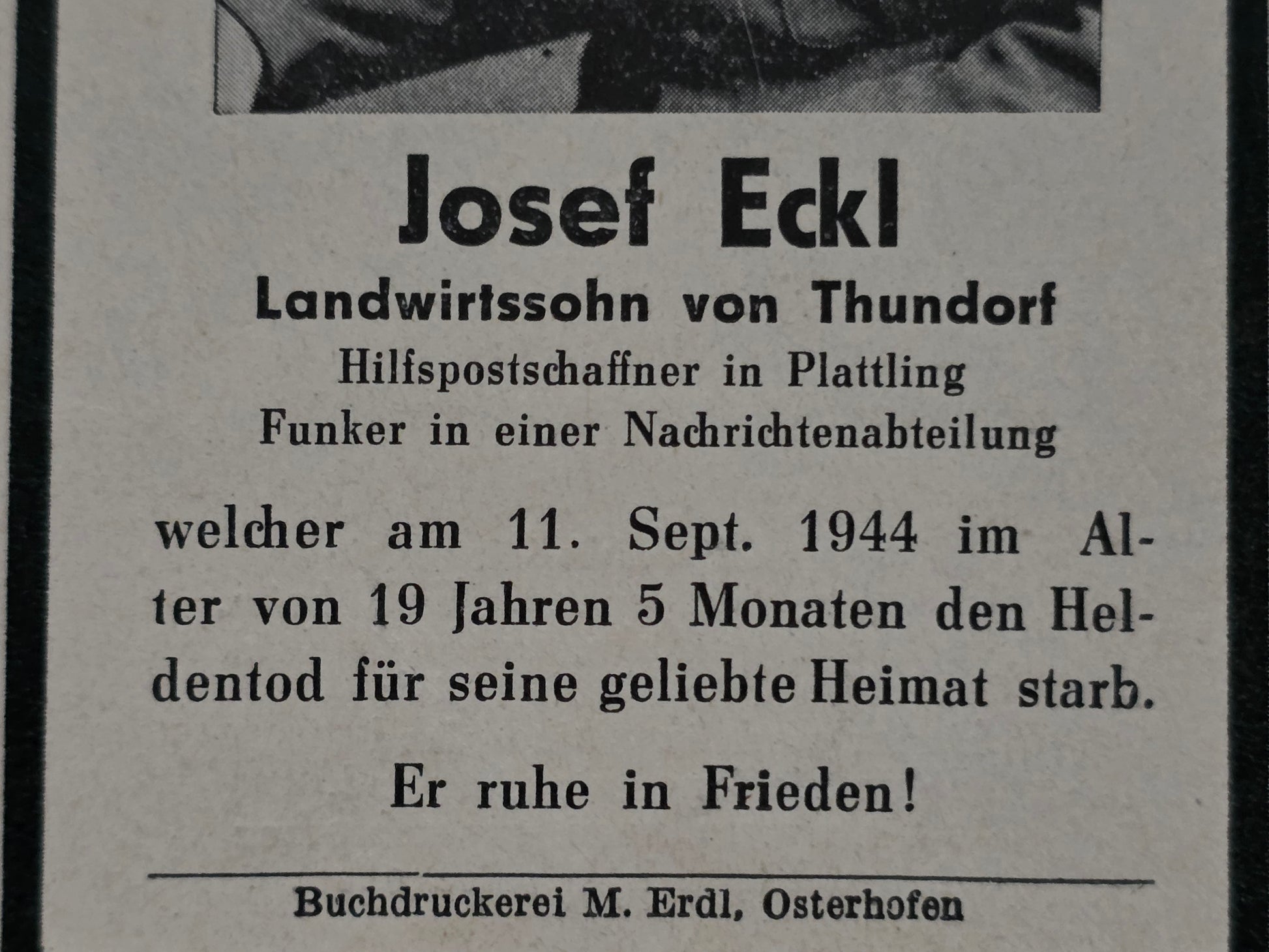 Sterbebild Funker Thundorf Panzer-Nachrichten Abt. 200 Paderborn Westen - www.mmilitaria.com