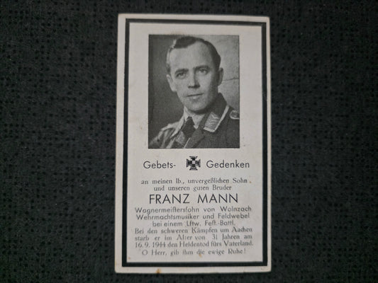 Sterbebild Feldwebel Wolznach LW-Feld-Btl. schwere Kämpfe Aachen Westen - www.mmilitaria.com