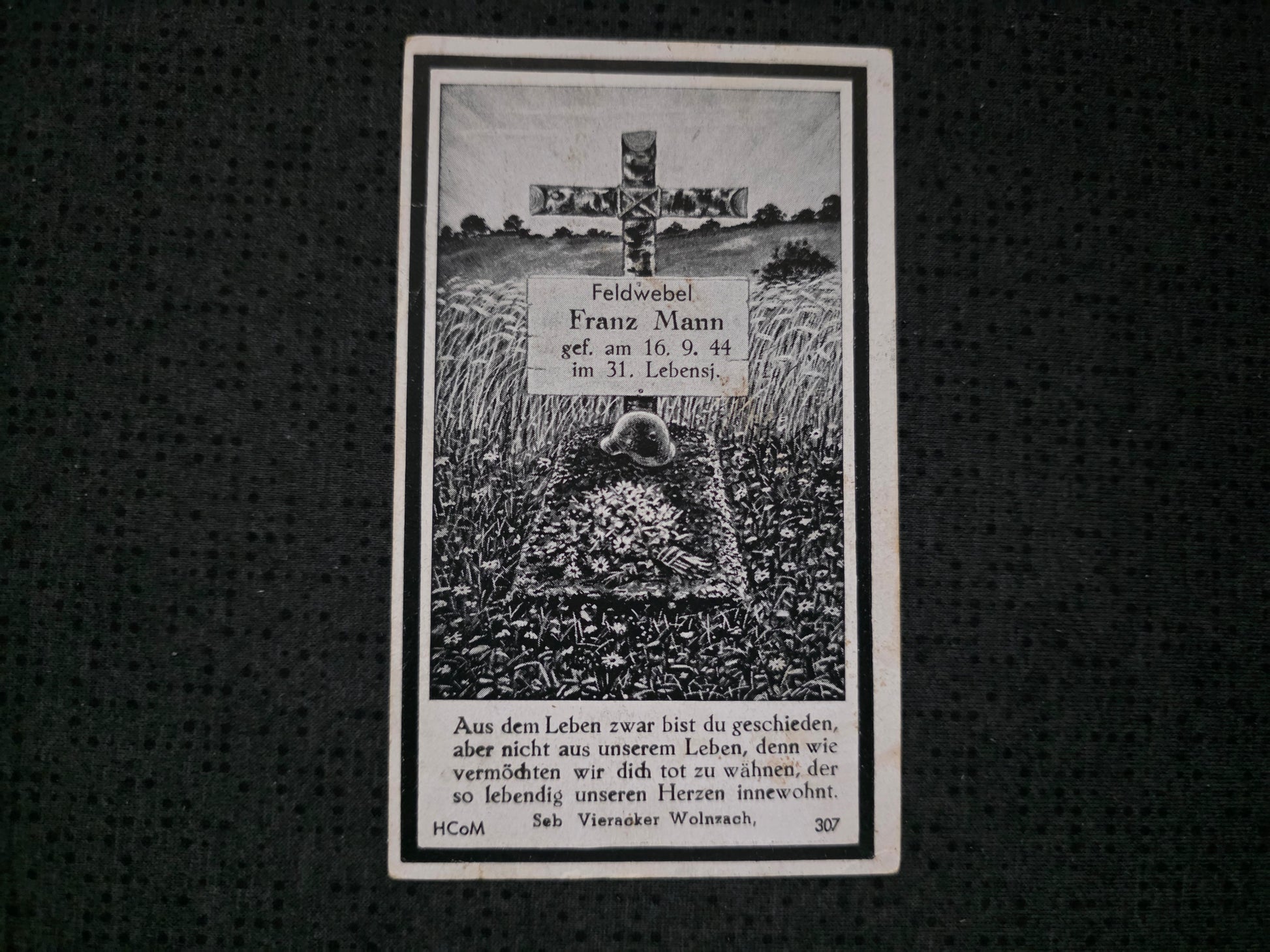 Sterbebild Feldwebel Wolznach LW-Feld-Btl. schwere Kämpfe Aachen Westen - www.mmilitaria.com