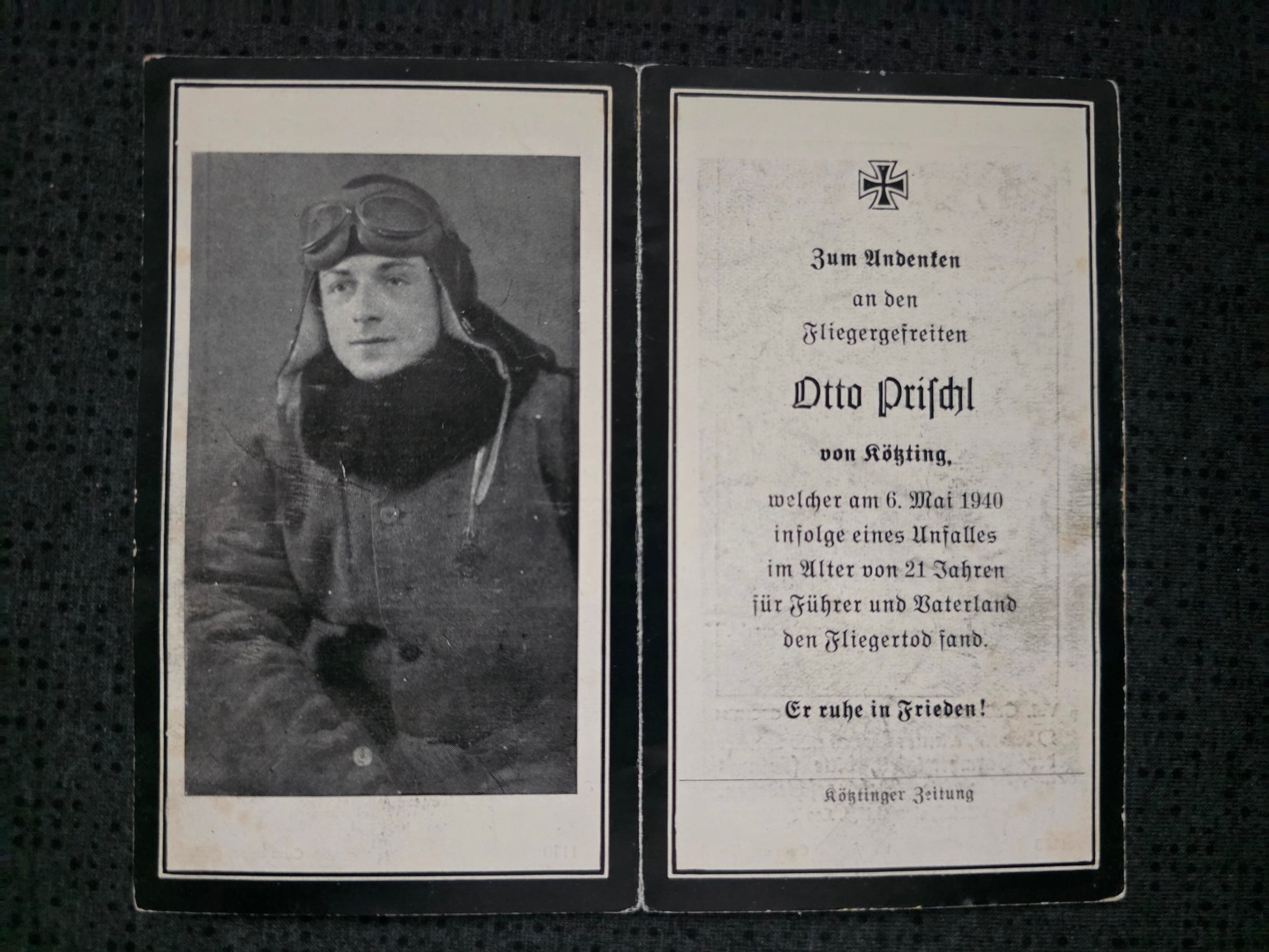 Sterbebild Flieger-Gefreiter Kötzting 2./KG-1 "Hindenburg" Fürstenberg Mecklenburg - www.mmilitaria.com
