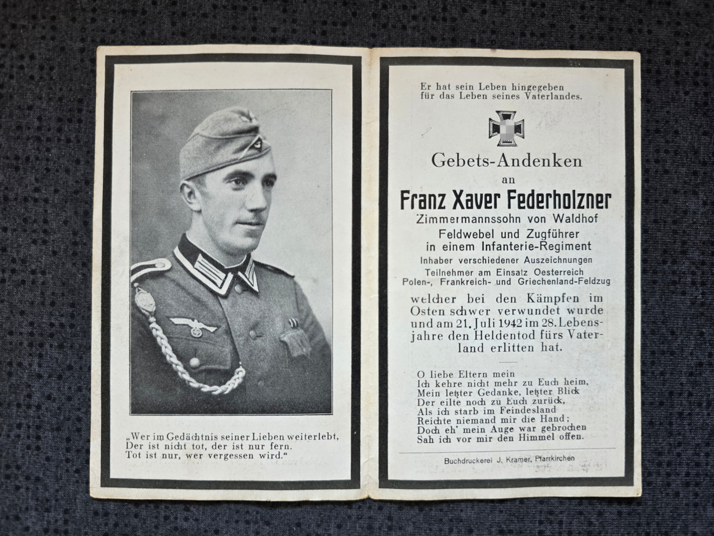 Sterbebild Feldwebel Haibach 1. Komp. Inf. Regt. 423 Zugführer H.V.Pl. Kolmowo Russland - www.mmilitaria.com