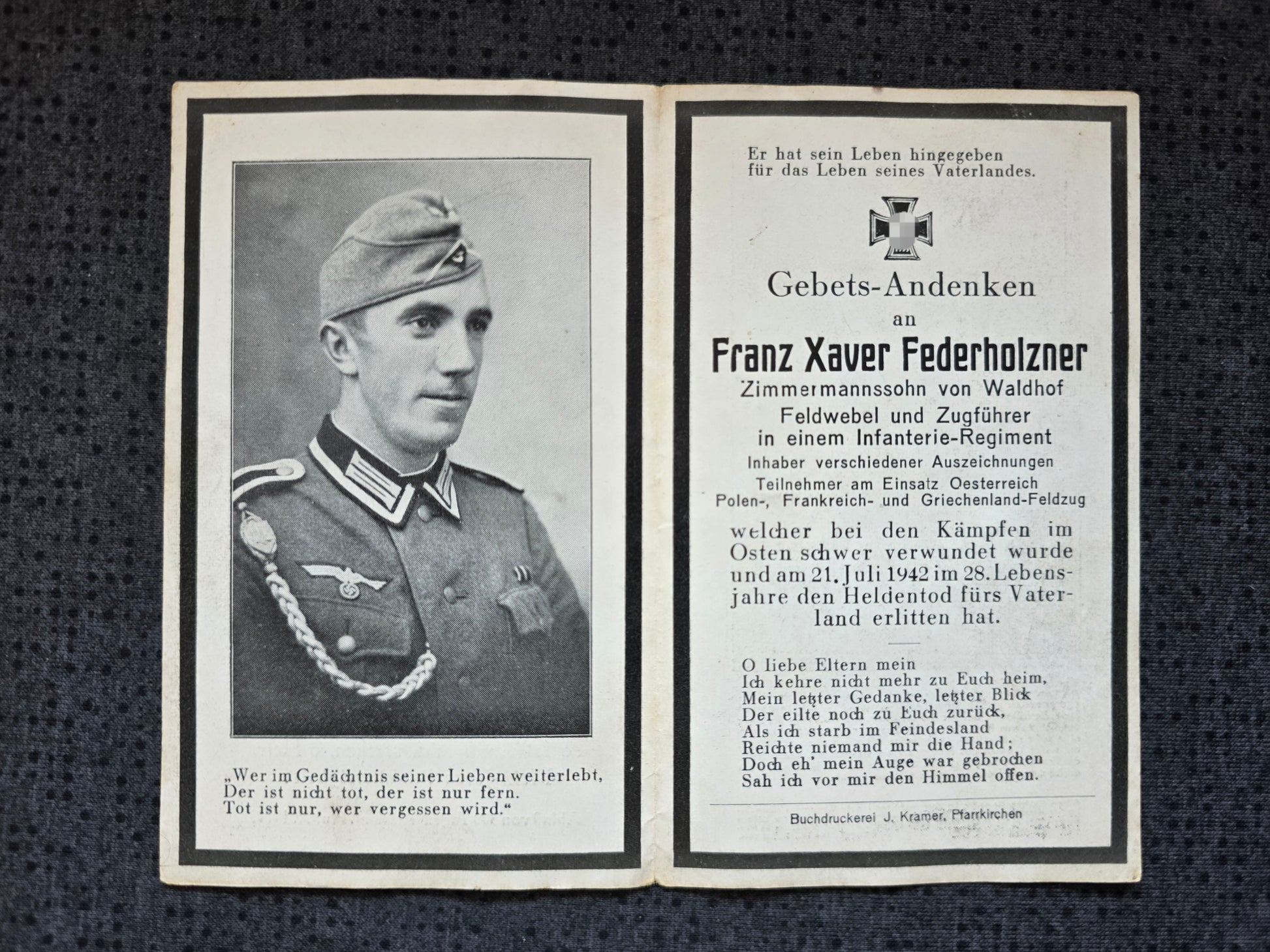 Sterbebild Feldwebel Haibach 1. Komp. Inf. Regt. 423 Zugführer H.V.Pl. Kolmowo Russland - www.mmilitaria.com
