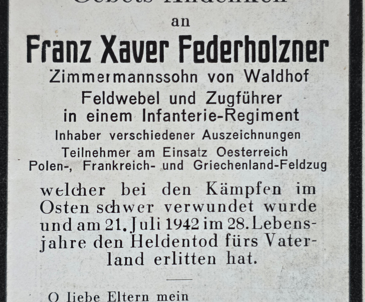 Sterbebild Feldwebel Haibach 1. Komp. Inf. Regt. 423 Zugführer H.V.Pl. Kolmowo Russland - www.mmilitaria.com