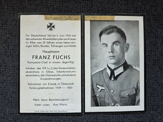 Sterbebild Hauptmann Winhöring 4. Jäger Regt. 204 KP-Chef Kuban Moldananskoje Russland - www.mmilitaria.com