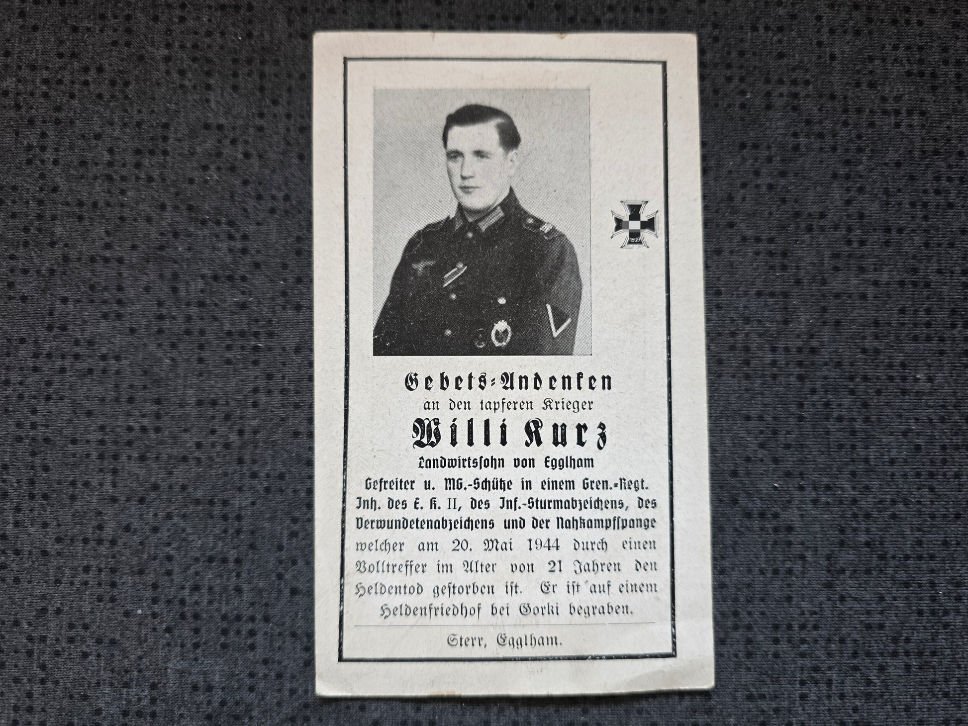 Sterbebild Gefreiter Egglham Grenadier Regt. NKS Gorki Nischni Nowgorod Russland - www.mmilitaria.com