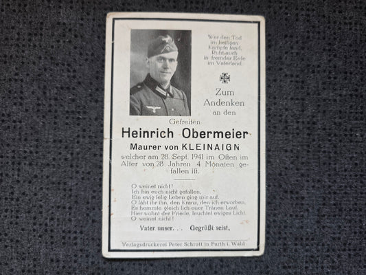 Sterbebild Gefreiter Kleinaign 2. Komp. Panzer-Jäger Abt. 173 Landenge Perekop Ukraine - www.mmilitaria.com