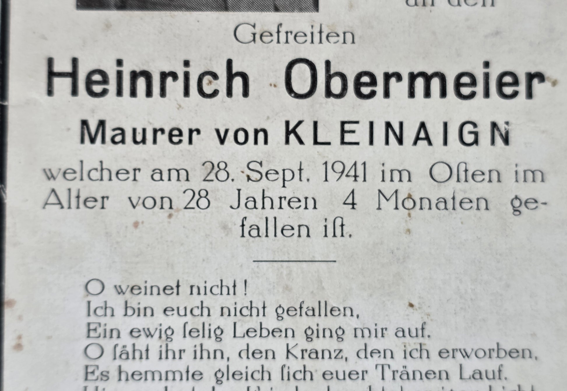 Sterbebild Gefreiter Kleinaign 2. Komp. Panzer-Jäger Abt. 173 Landenge Perekop Ukraine - www.mmilitaria.com