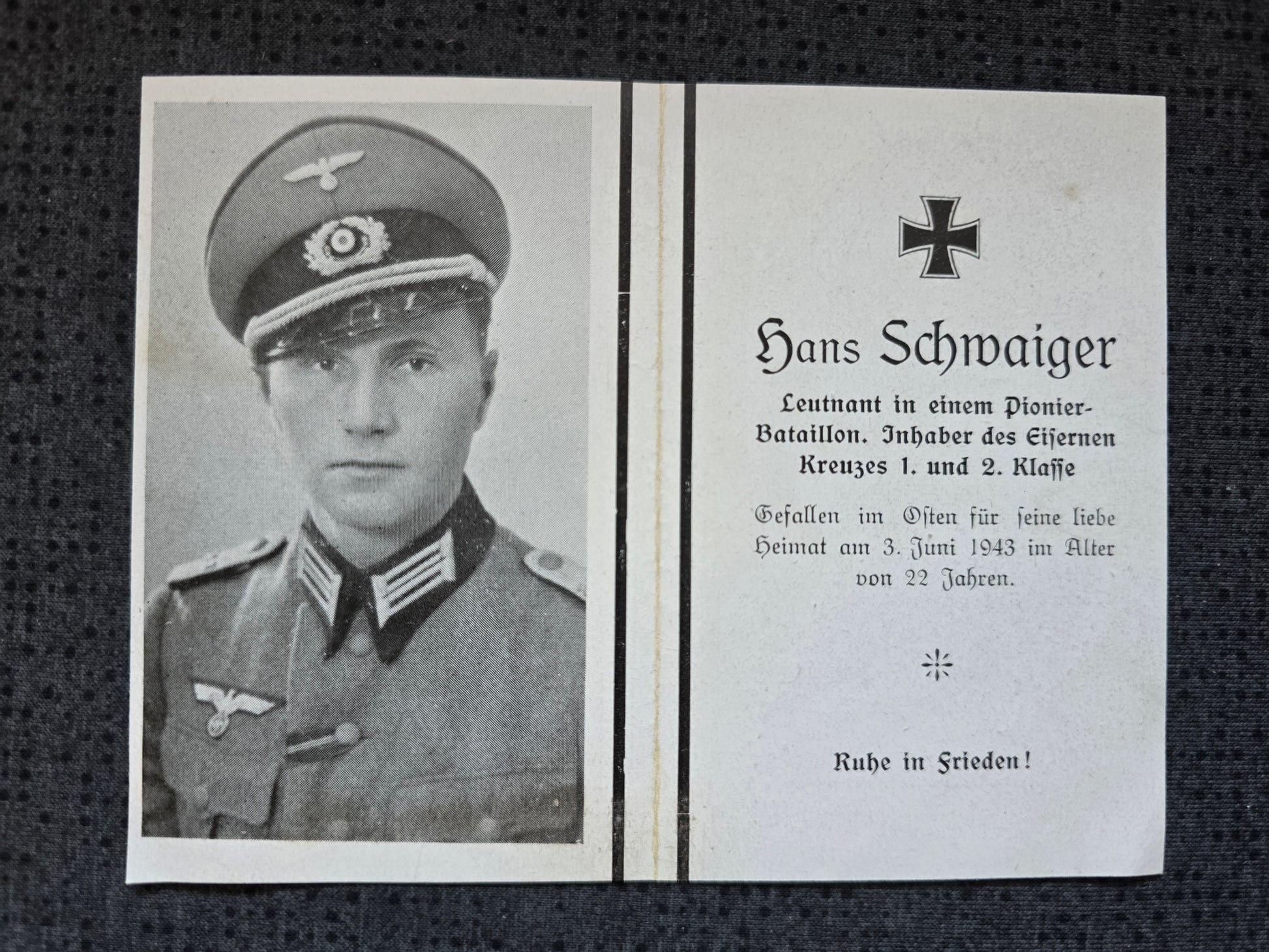 Sterbebild Leutnant Laufen 1. Komp. Pionier Btl. 212 Mga Russland - www.mmilitaria.com