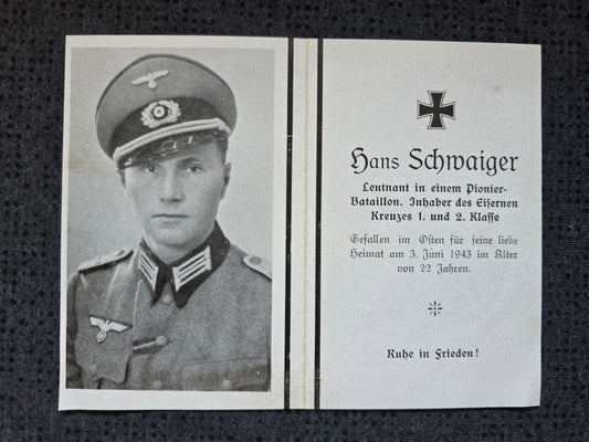 Sterbebild Leutnant Laufen 1. Komp. Pionier Btl. 212 Mga Russland - www.mmilitaria.com