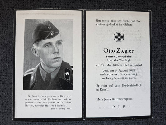 Sterbebild Unteroffizier Dietmannsried Panzer Regt. Krgslaz. 2/509 Kursk Russland - www.mmilitaria.com