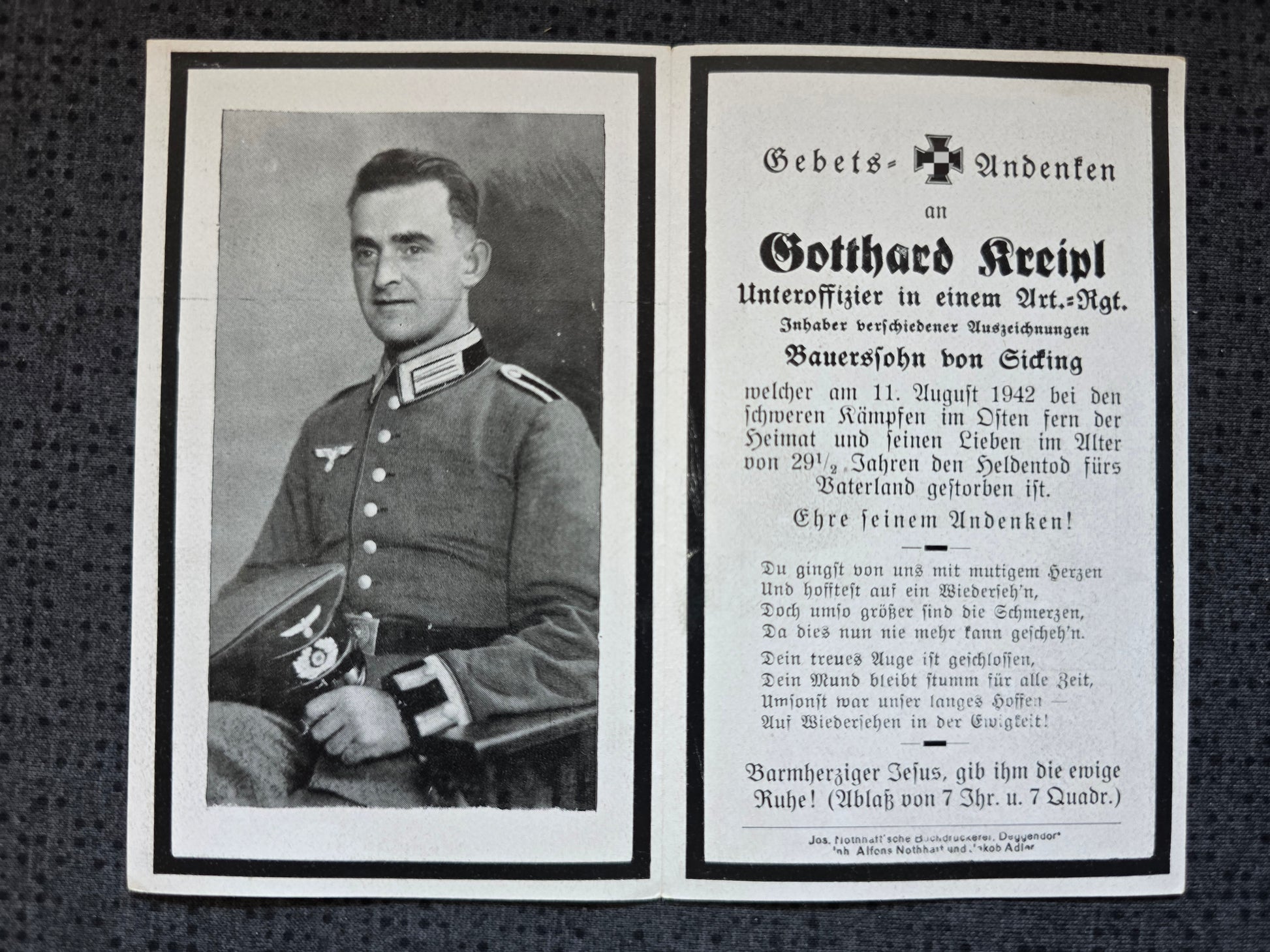 Sterbebild Unteroffizier Sicking 14. Komp. Inf. Regt. 445 Wesniny Russland - www.mmilitaria.com