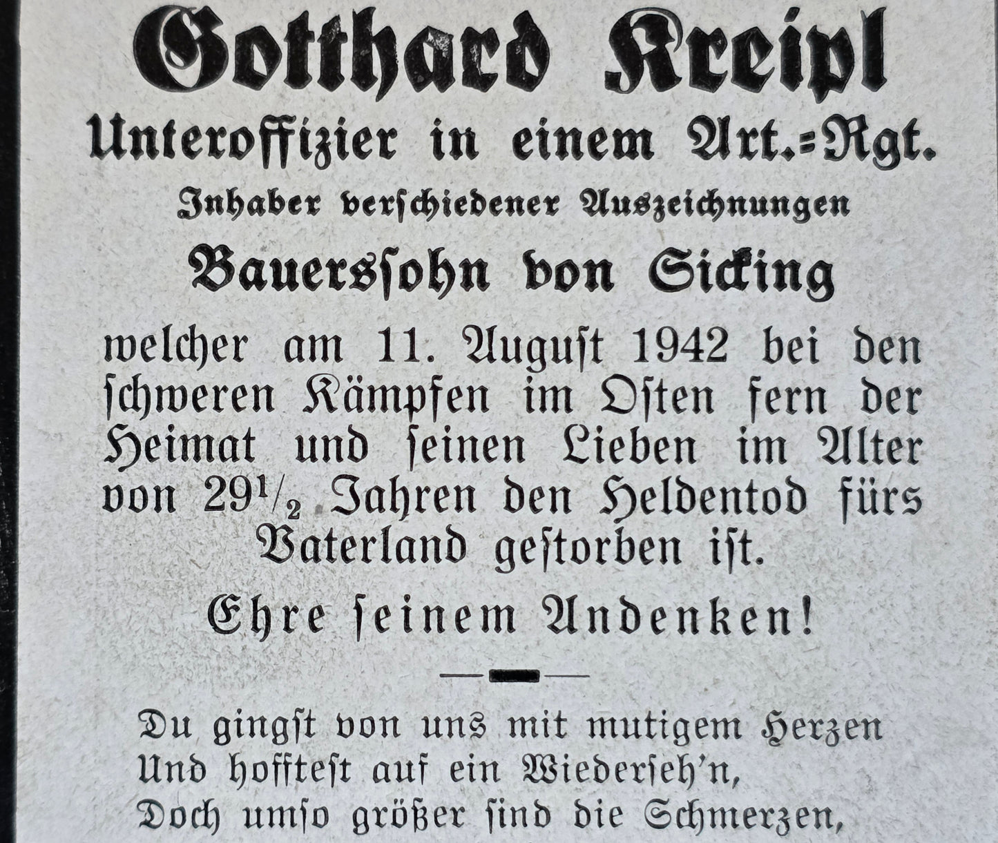 Sterbebild Unteroffizier Sicking 14. Komp. Inf. Regt. 445 Wesniny Russland - www.mmilitaria.com