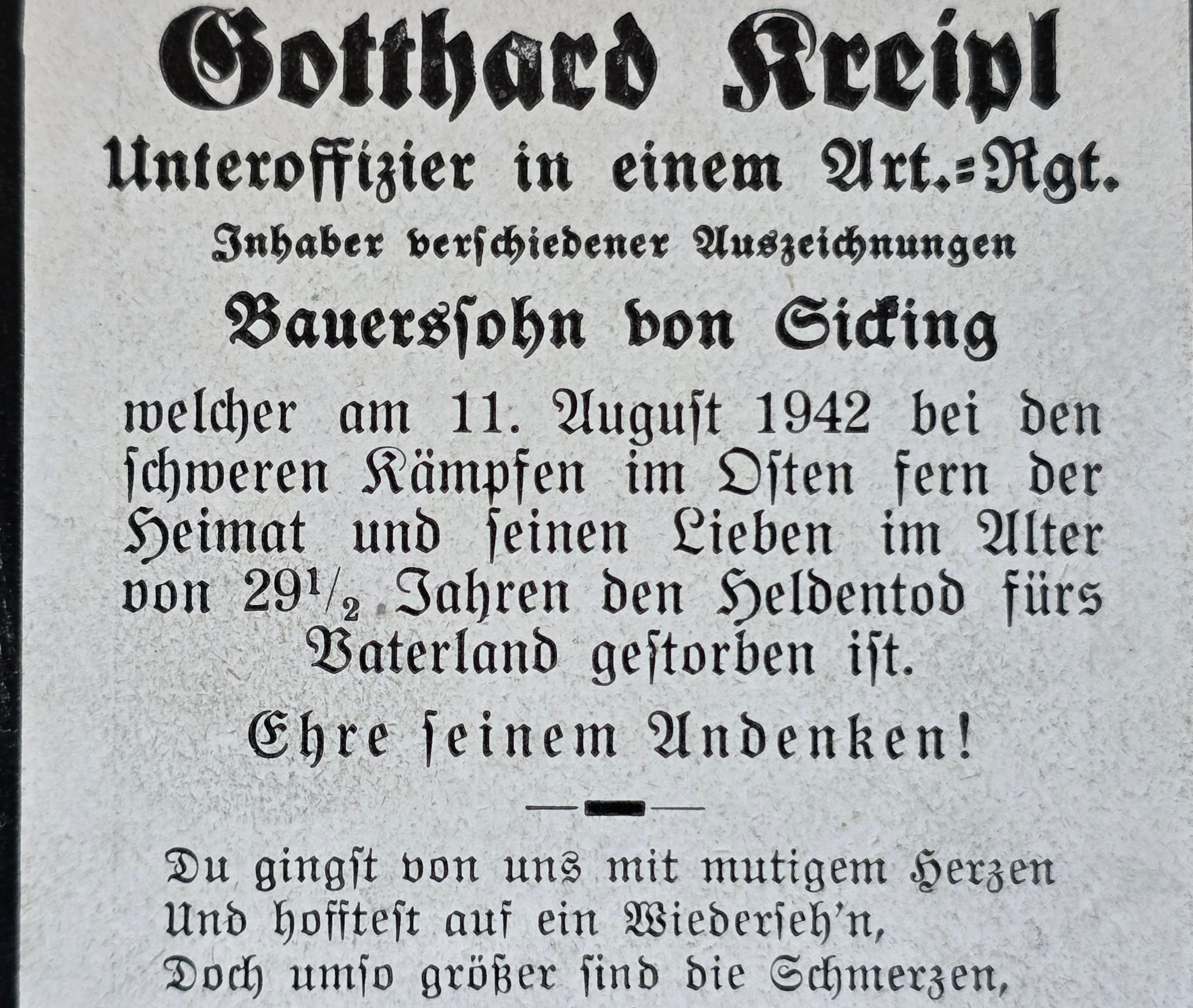 Sterbebild Unteroffizier Sicking 14. Komp. Inf. Regt. 445 Wesniny Russland - www.mmilitaria.com