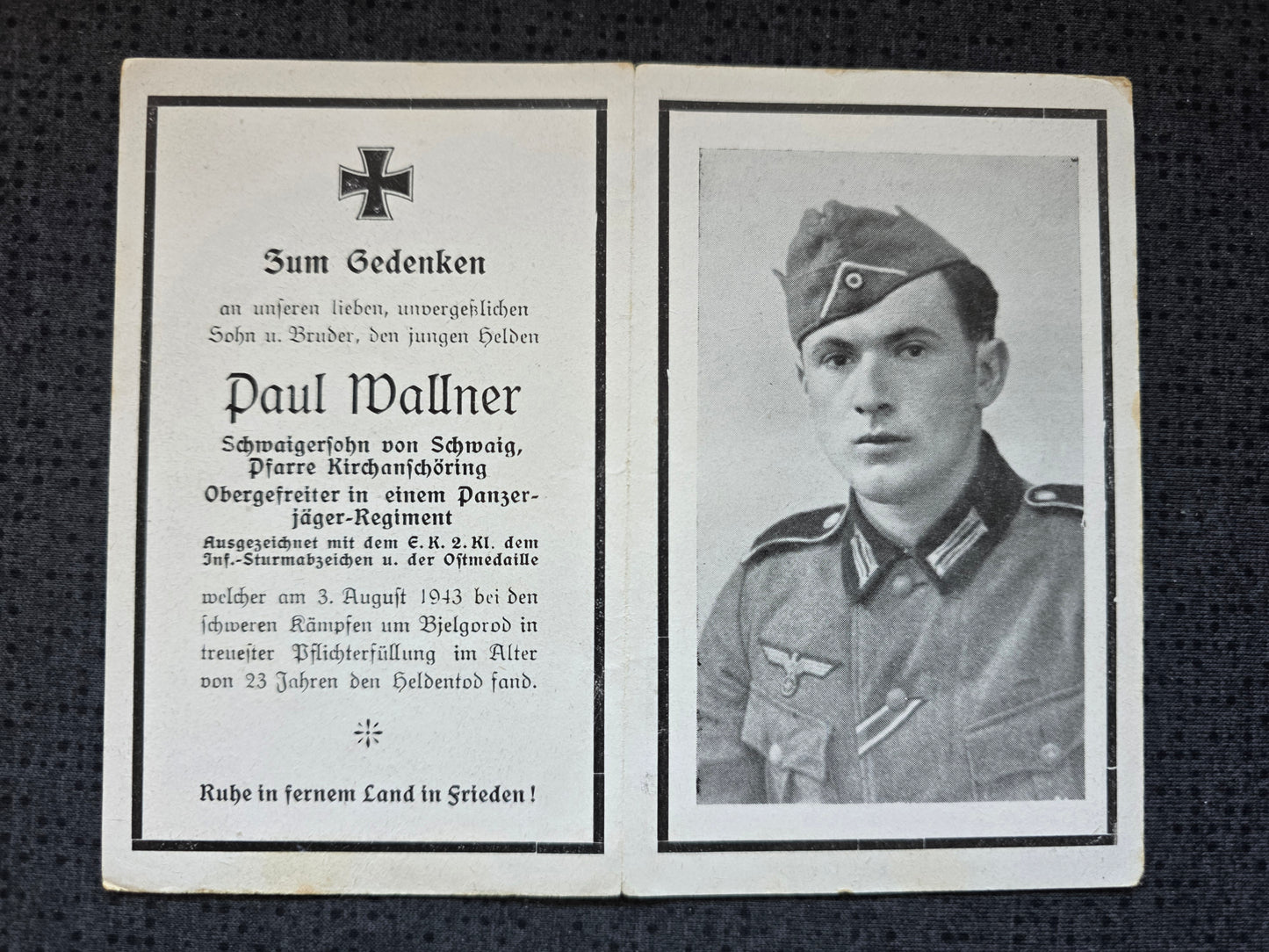 Sterbebild Obergefreiter Schwaig 14. Komp. Gren. Regt. 339 Bjelgorod Russland - www.mmilitaria.com