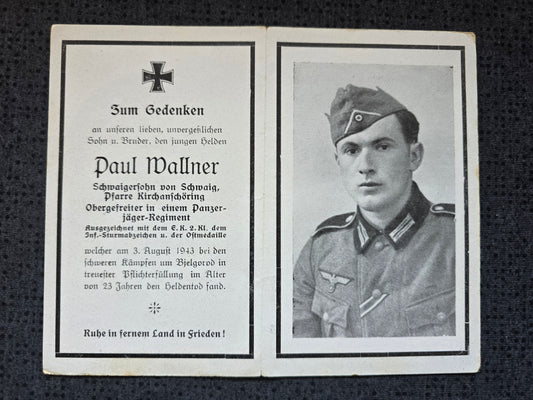 Sterbebild Obergefreiter Schwaig 14. Komp. Gren. Regt. 339 Bjelgorod Russland - www.mmilitaria.com