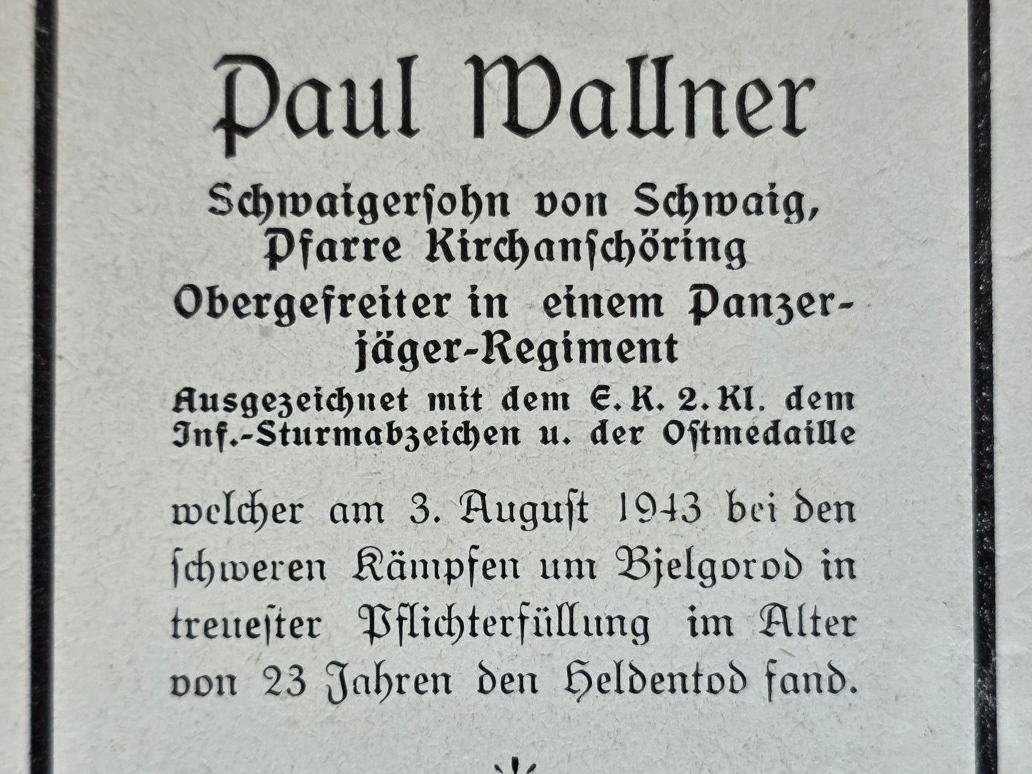 Sterbebild Obergefreiter Schwaig 14. Komp. Gren. Regt. 339 Bjelgorod Russland - www.mmilitaria.com