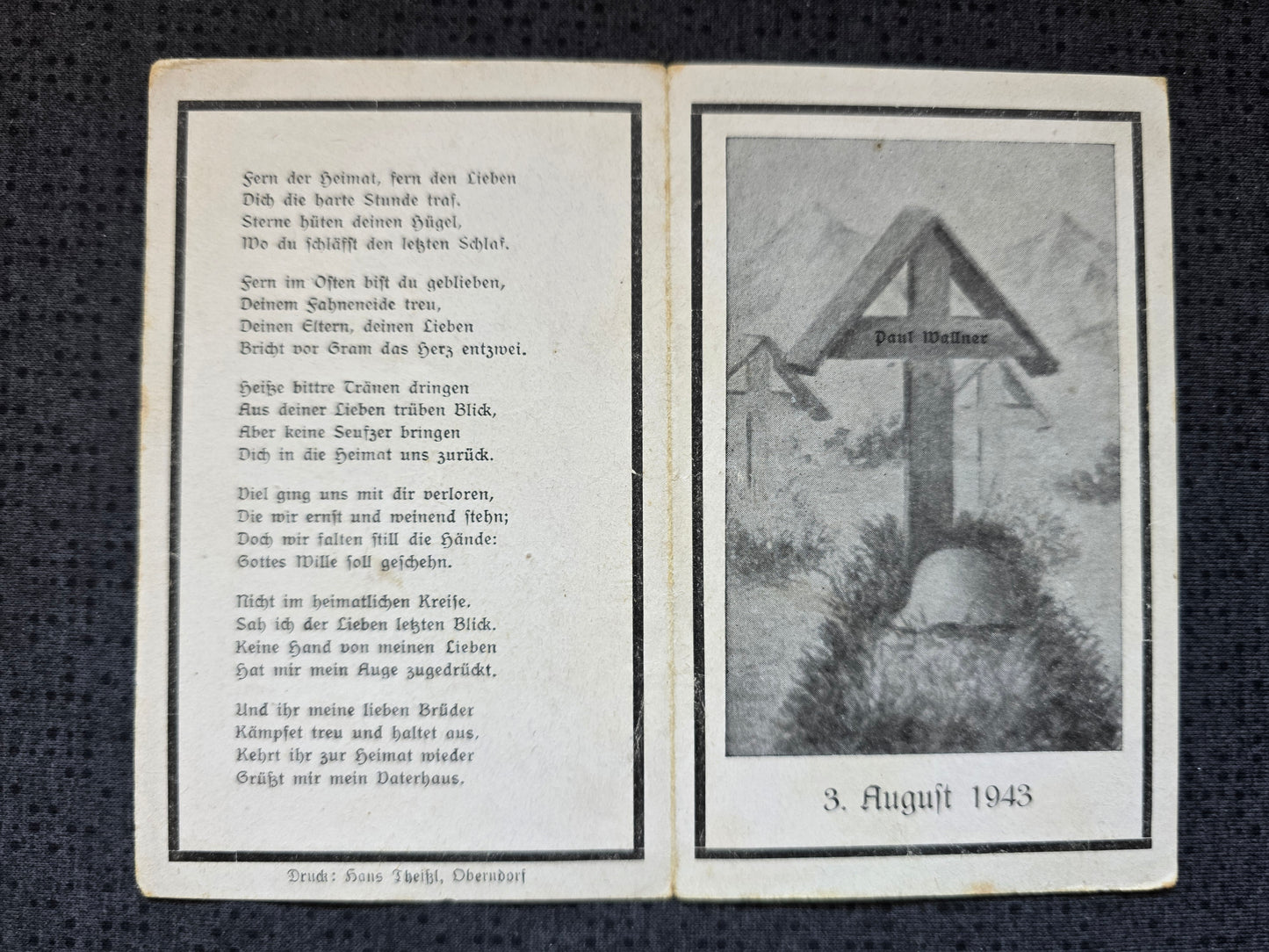 Sterbebild Obergefreiter Schwaig 14. Komp. Gren. Regt. 339 Bjelgorod Russland - www.mmilitaria.com