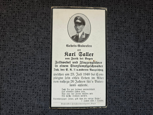 Sterbebild Feldwebel Fürth Pilot Stukageschwader StG Compiègne Beauvais Frankreich - www.mmilitaria.com