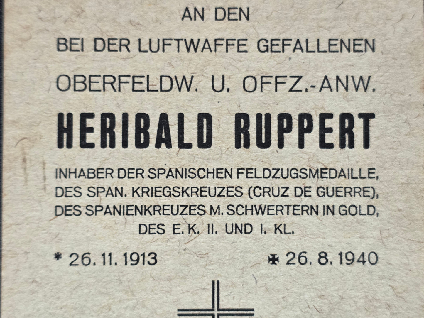 Sterbebild Oberfeldwebel Weilerbach 8./KG-4 "General Wever" Spanienkreuz Cruz De Guerre Amsterdam Holland - www.mmilitaria.com
