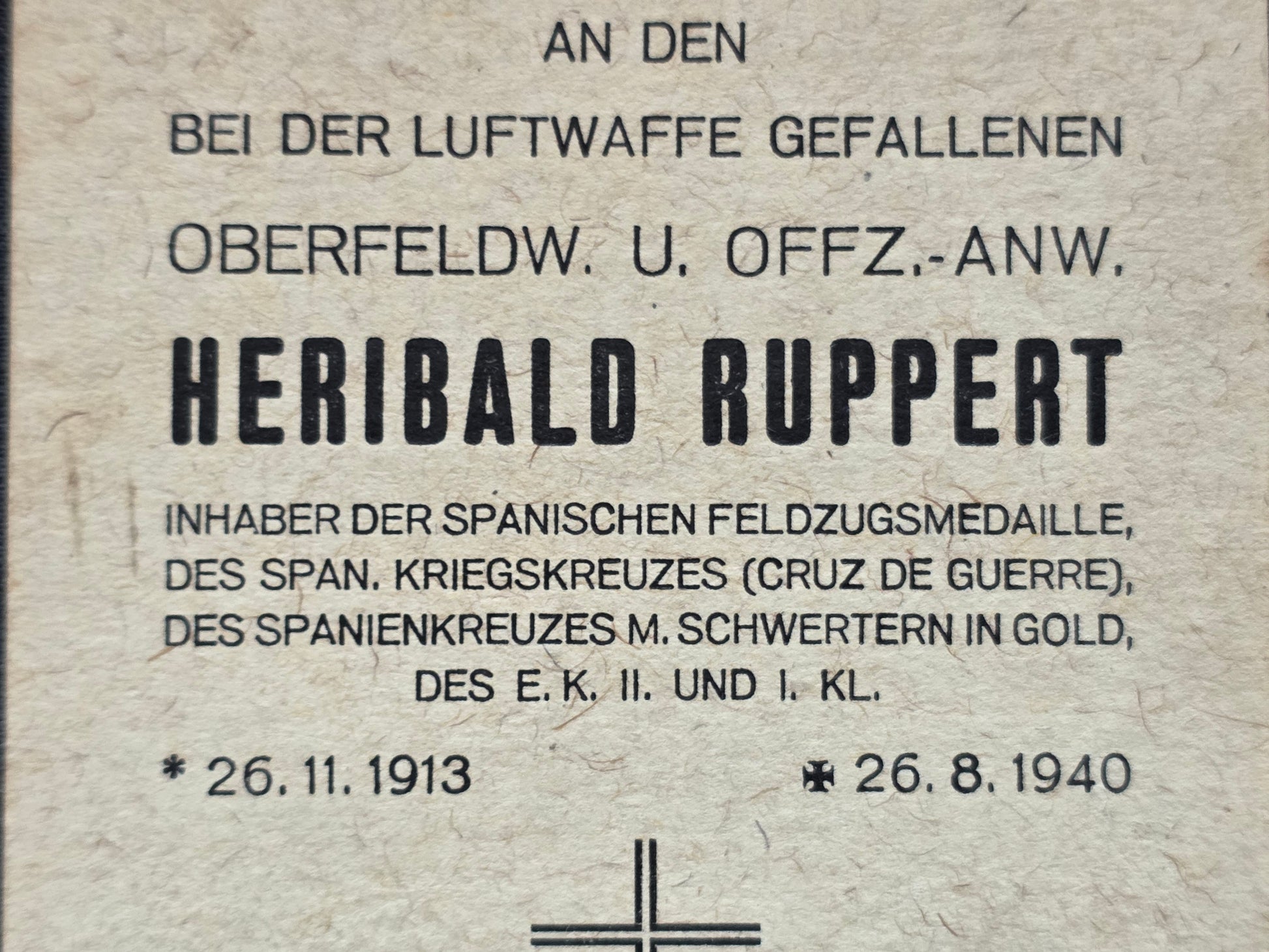 Sterbebild Oberfeldwebel Weilerbach 8./KG-4 "General Wever" Spanienkreuz Cruz De Guerre Amsterdam Holland - www.mmilitaria.com