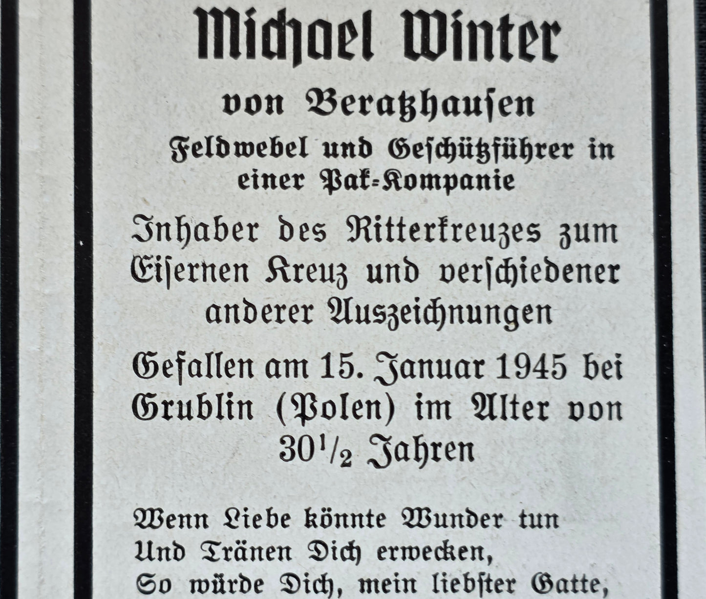 Sterbebild Feldwebel Beratzhausen PAK-Geschützführer Ritterkreuz Grublin Warszawa Polen - www.mmilitaria.com